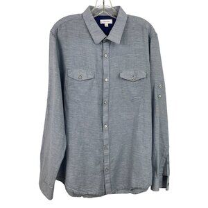 Calvin Klein Mens Blue Long Sleeve Roll Tab Button-Up Shirt Size Large